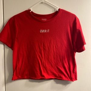 Red graphic tee “Over it”
